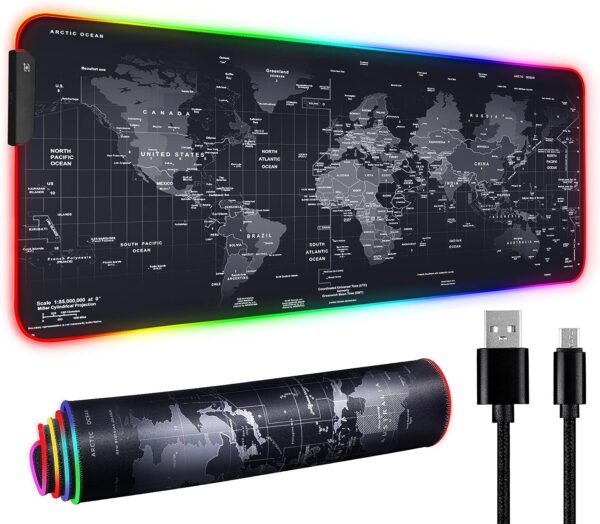 World Map RGB Gaming Mouse Pad XL Rubber USB Wired | 80*30cm Gamer