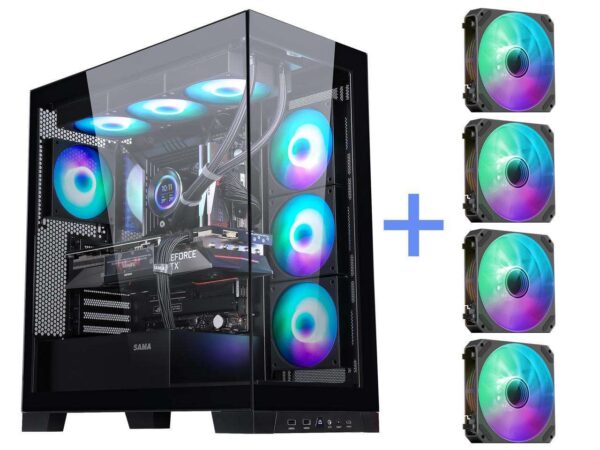 SAMA 4503 ATX Computer Case Tempered Glass Mid Tower USB C 4 Fixed ARGB Fans Gaming Computer Case Black