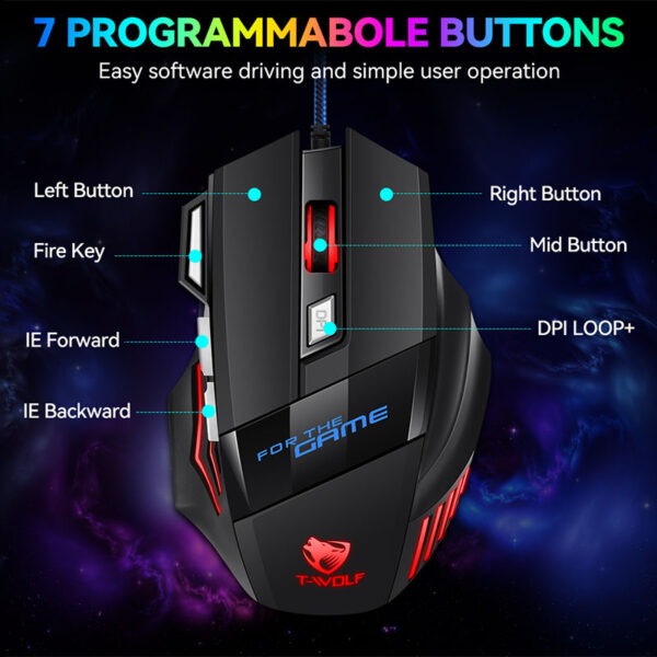 Gaming Mouse, Ergonomic RGB Gaming Mouse Wired with Adjustable DPI