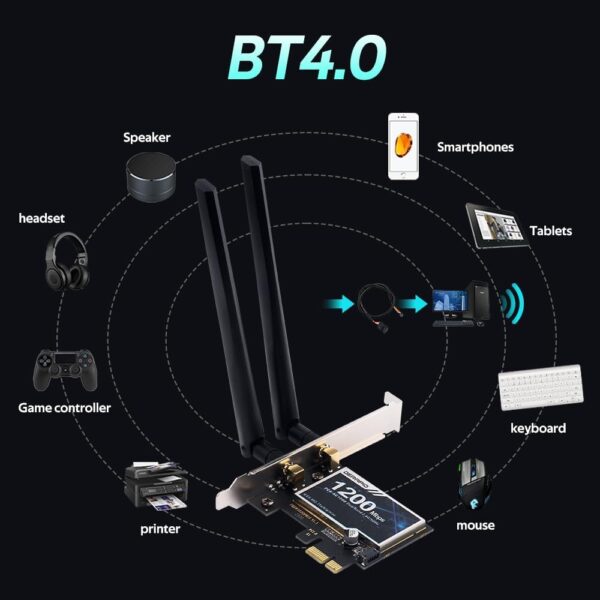 AC1200 PCIe WiFi Card for Gaming Desktop PC Bluetooth Dual Band Wireless Network Card For Gaming and Streaming