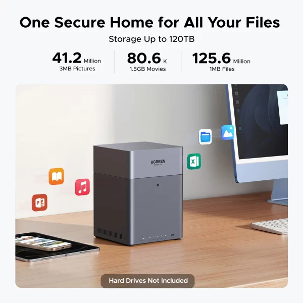 UGREEN NAS DH4300 Plus 4-Bay Desktop NASync, Support Capacity 120TB, Remote Access, AI Photo Album, Beginner Friendly System, 8GB LPDDR4X RAM, 2.5GbE, 4K HDMI, Network Attached Storage(Diskless)