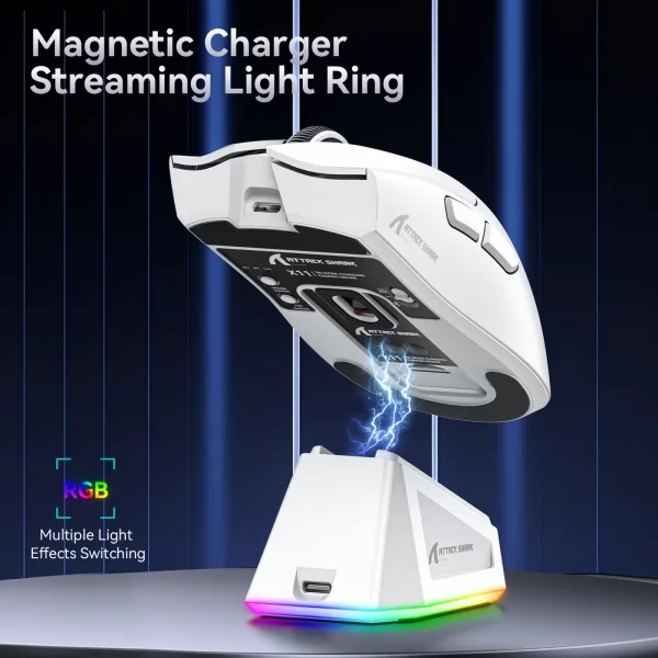 ATTACK SHARK X11 Lightweight Wireless Gaming Mouse with RGB Charging Dock,Tri-Mode-2.4G/USB-C Wired/BT,22K DPI for PC/Mac