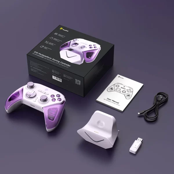 EasySMX D10 Wireless Game Controller TMR Anti-Drift Joysticks, Dual-Mode Triggers, 1000Hz Polling, Mechanical Buttons, RGB – Bluetooth Gamepad for PC/Switch/Switch2/iOS/Android with Charging Dock