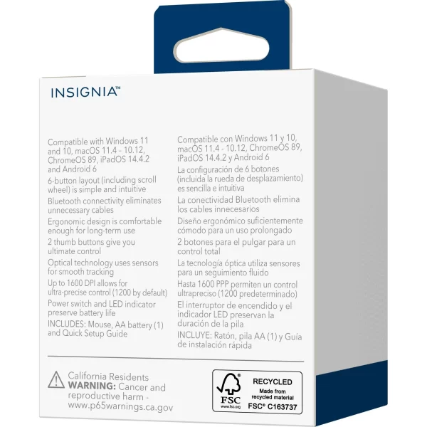 Insignia Bluetooth Wireless 6 Button Ergonomic Mouse - Black