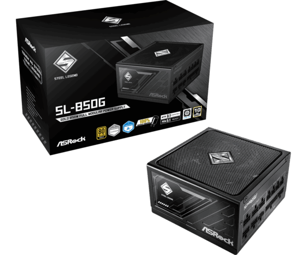 ASRock SL-850G 850 Watt 80 Plus Gold ATX 3.1 Fully Modular Power Supply.